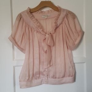 Vintage Pink Sheer Bow Tie Collar Blouse